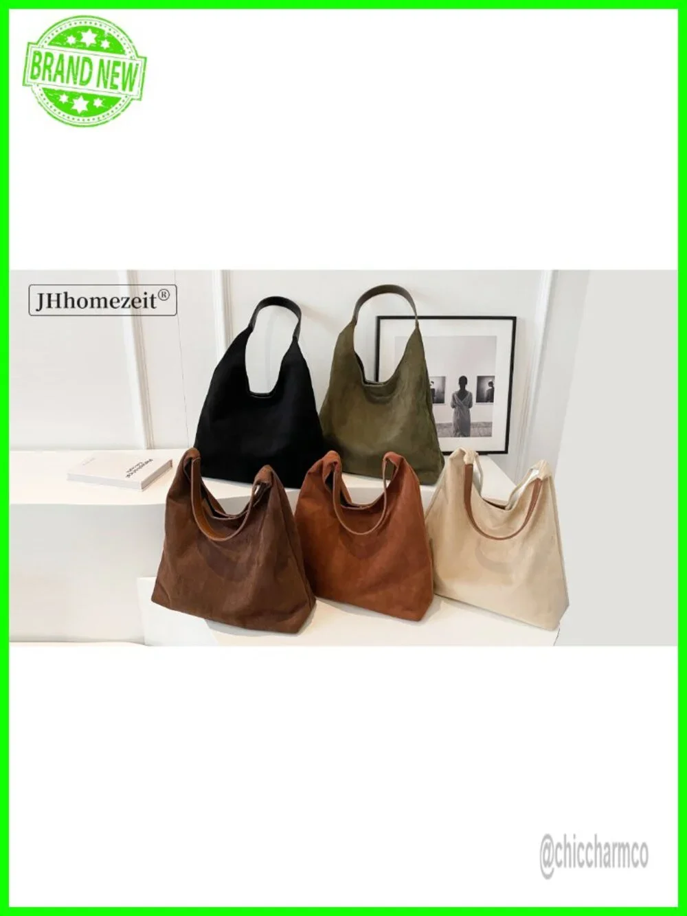 Faux Suede Slouchy Hobo Tote Bag Shoulder Handbag